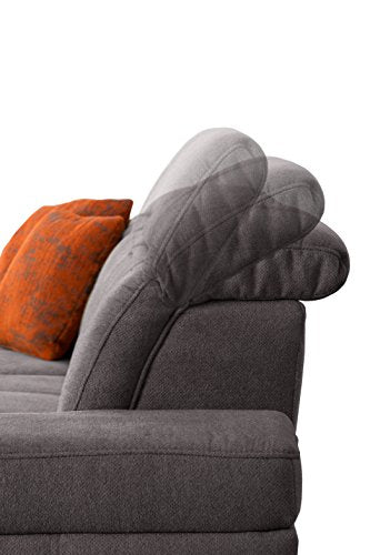 CAVADORE Ecksofa Mistrel mit Longchair XL links / Große Eck-Couch im modernen Design / Inkl. verstellbaren Kopfteilen / Wellenunterfederung / 273 x 77 x 173 / Kati Fango