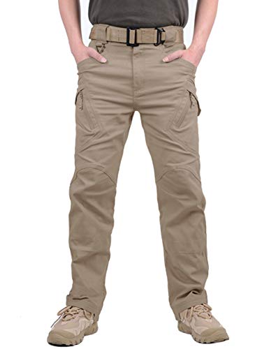 MAGCOMSEN Herren Draussen Dauerhaft Multi Taschen Entspannt-Fit Taktisch Cargohosen Arbeitshose, Khaki, 30