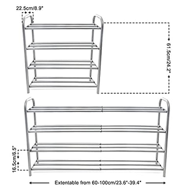 GUANJUNE 4-stufiger ausziehbarer Schuhregal-Organizer,Robustes Metallregal für bis zu 20 Paar Schuhe,Space Saver Rack für Kleiderschrank