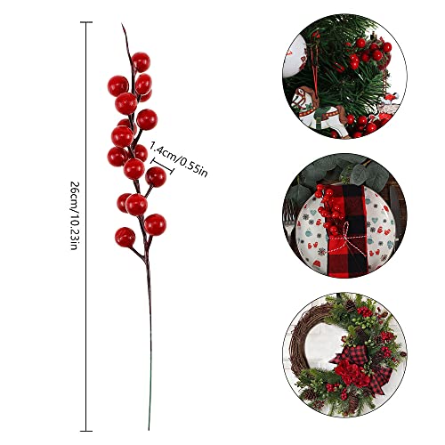 Weihnachtsdeko 15 Stück Künstliche Rote Beeren Groß Beerenzweig 26 cm Lang Christbaumschmuck Weihnachten Picks Künstliche Holly Beeren für Weihnachtsbaum Dekor Blumenkranz DIY Handwerk (Weinrot)