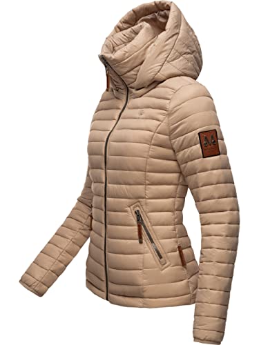 MARIKOO Damen Übergangsjacke Steppjacke mit abnembarer Kapuze Löwenbaby Taupe Gr. M