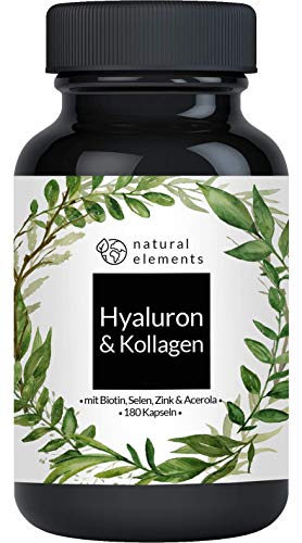 Hyaluronsäure Kollagen Komplex - 180 Kapseln - Angereichert mit Biotin, Selen, Zink, Vitamin C aus Acerola & Bambusextrakt - Laborgeprüft