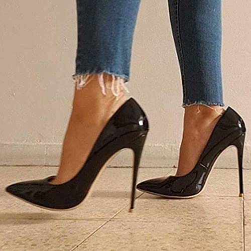 GENSHUO Stiletto Stiletto High Heels, 12CM/4.72IN Damen Pumps Spitz Party High Heels Sexy Basic Schuhe Damen Geschlossen Abendschuhe Lack/Wildleder ，schwarz 42 EU(12 US)