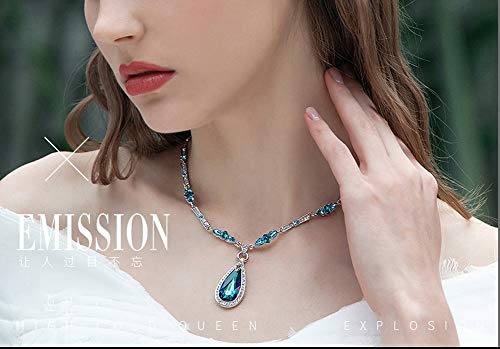 Damen Anhänger Halskette Österreichisches Kristallhalsband ausziehbar, Halskette Luxus Mode Anhänger Schlüsselbein Kette Schmuck High-End Souvenir/Blau.