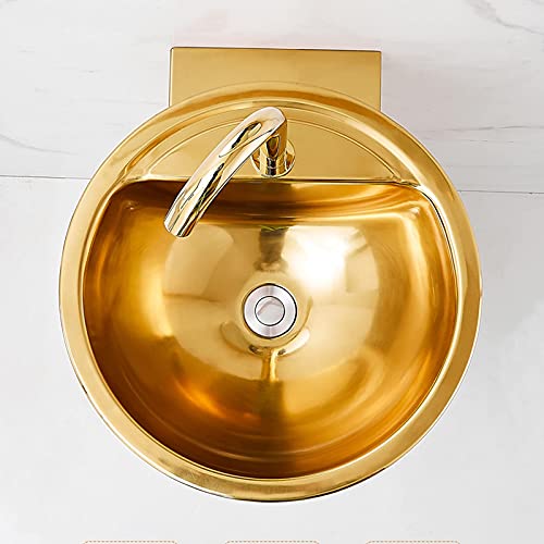 Waschbecken für Badezimmer, moderner Badezimmereimer aus Edelstahl 304, konische Form, Standfuß, Vollwaschbecken, Waschbecken, Waschbecken, Waschbecken, ohne Überlauf, Gold, Set A