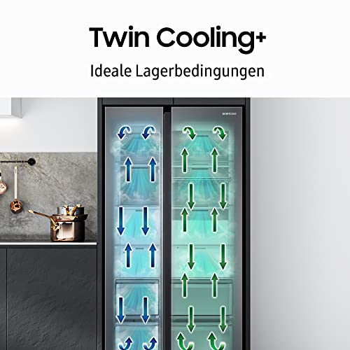 Samsung RS6JA8810B1/EG Side-by-Side Kühlschrank, 178 cm, 634 ℓ, Wasser- und Eisspender, Platzsparender In-Door Icemaker, Space Max, Twin Cooling+, No Frost+, Premium Black Steel