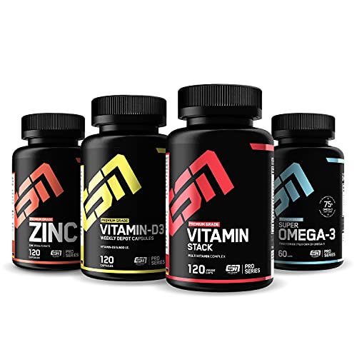 ESN 4er Pack Vitamine & Vitalstoffe – Zink, Omega 3, Vitamin D & Vitamin Stack