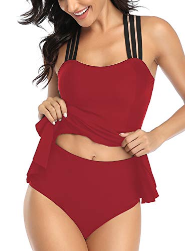 Misolin Damen Tankini 2 Stück Bademode Push Up mit hoher Taille