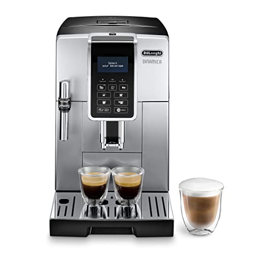 De'Longhi Dinamica ECAM 350.35.SB Kaffeevollautomat mit Profi-Milchaufschäumdüse für Cappuccino, Espresso, Kaffee und Long Coffee Direktwahltasten, Klartext Digitaldisplay, 2-Tassen-Funktion, Silber