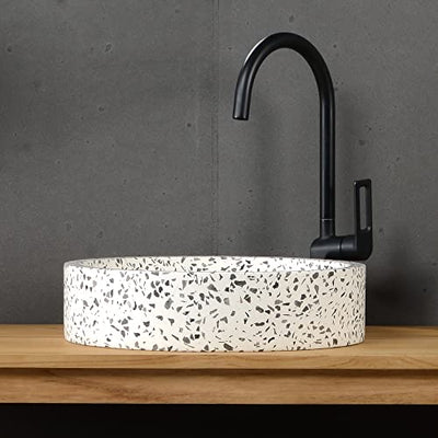 WOHNFREUDEN Terrazzo Waschbecken creme rund 40 cm - schwarz Naturstein Waschbecken Stein Becken Archi