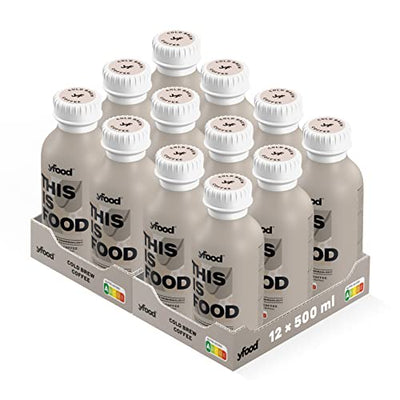 yfood Drink Cold Brew Coffee, Leckere Trinkmahlzeit für unterwegs, THIS IS FOOD Drink, 33g Protein, 26 Vitamine und Mineralstoffe, 12 x 500ml, Geschmack Kaffee