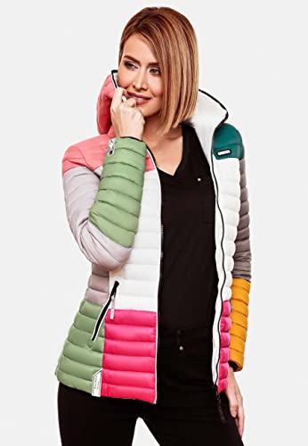 Navahoo Damen Übergangsjacke Colorblocking leichte Steppjacke mit Kapuze Multikulti Multicolour Dark 2 Gr. XS