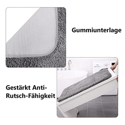 Tiikiy Badematte, rutschfeste Badteppich, Flauschige Mikrofaser Badvorleger mit Hoher Dichte, Wasserabsorbierende Weiche teppiche für Badezimmer, Maschinenwaschbar (50 x 80 x 3 cm, Dunkel Grau)