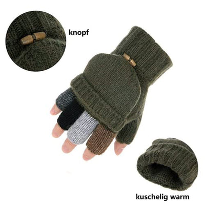 AOKAY Winter Handschuhe Fingerlose Fäustlinge Damen Fingerhandschuhe Fingerlos Handschuhe Strick Handschuhe mit Flip Top (Armeegrün)