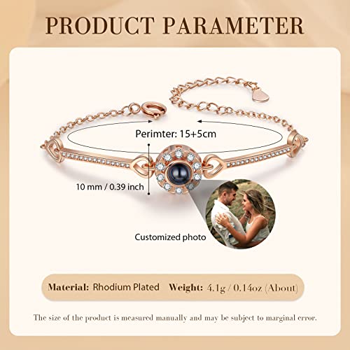 kaululu Personalisierte Armbander mit Foto Projektion Bild Herz Anhänger für Damen Versilbert Rosegold Schmuck Geschenk für Mutter und Tochter Frauen Frau Muttertag Weihnachtstag