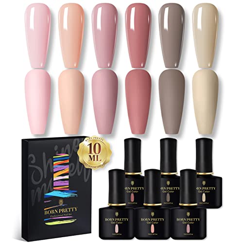 BORN PRETTY UV Nagellack Nudefarben Set, 6 Farbe 10ml Gel Nagellack Set Shellac Nagellack UV LED Nagellack Langlebig Gesund Soak Off Gel Nagellack Mit Hohlem Design