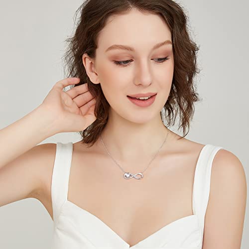 Kette Damen Infinity Herz Halskette 925 Sterling Silber, Kristall Ketten Anhänger mit Zirkonia, Geburtstag Valentinstag Weihnachten Muttertag Schmuck Geschenke für Frauen Freundin Frau Mama Sie