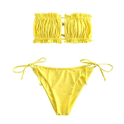 ZAFUL Damen Badeanzug Tie Cutout Bikini Set Beachwear (Gelb-3, M)