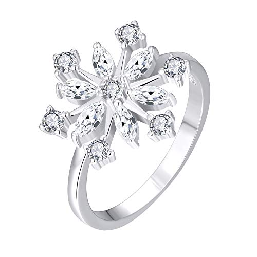 JO WISDOM Damen Ring,Ring silber 925 Schneeflocken mit 3A Zirkonia swarovski,Schmuck für Frauen, Weihnachtsgeschenke,Schmuck für Frauen