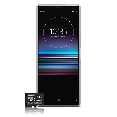 Sony Xperia 1 Smartphone Bundle (16,5 cm (6,5 Zoll) OLED Display, Dual-SIM, 128 GB Speicher, 6 GB RAM, Android 9.0) Weiß + gratis 64 GB Speicherkarte [Exklusiv bei Amazon] – Deutsche Version