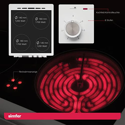 Simfer Standherd 50 cm mit Glaskeramik-Kochfeld SMF-FS 4227, 48 Liter, Elektroherd, 4 Hilight-Zonen, Grillfunktion, Backraumbeleuchtung, Backofentür