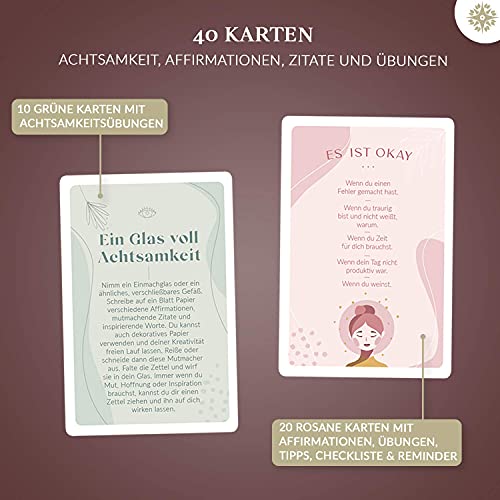 40 Achtsamkeitskarten von Lebenskompass® - Anti Stress Achtsamkeit Karten - Affirmationen, Übungen, Glückskarten & Sprüche Kärtchen - Mitbringsel Geschenkidee/Kleines Geschenk für Frauen & Freundin