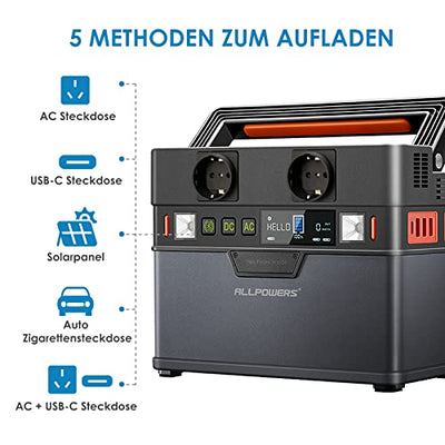 ALLPOWERS S300 Tragbare Powerstation 288Wh / 78000mAh Solar Generator Mobiler Stromspeicher Tragbares Kraftwerk mit 1x100W Faltbares Solarpanel Notstromversorgungs für Camping fischen Freien, Camping