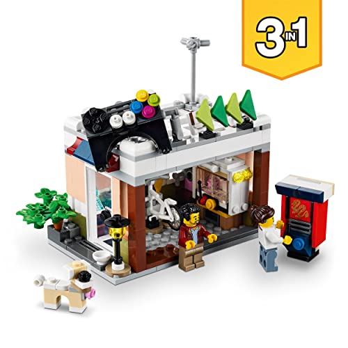 LEGO 31131 Creator Nudelladen, Fahrradladen und Spielhalle, 3in1 Konstruktionsspielzeug für Kinder ab 8 Jahren, Modular Building