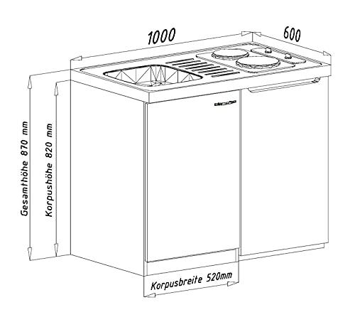 ALIDAM KüChenunterschrank Miniküche Küche Küchenzeile Pantry Küchenblock 100 cm Eiche Sägerau KüChenblock