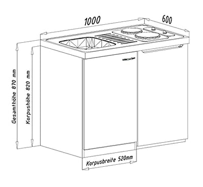 ALIDAM KüChenunterschrank Miniküche Küche Küchenzeile Pantry Küchenblock 100 cm Eiche Sägerau KüChenblock