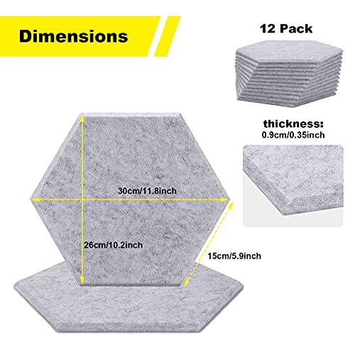 12 Packungen Akustische Absorptions-Paneels, AGPTEK 30 x 26 x 0,9 cm Hexagon Absorptionsplatten, Akustische Schallschutz Isolierungs-Fliesen, Ideal für Wanddekoration und Akustische Maßnahmen