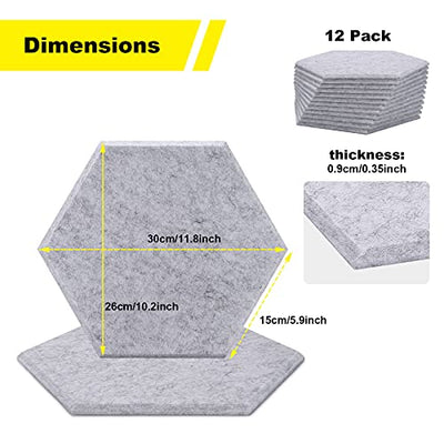 12 Packungen Akustische Absorptions-Paneels, AGPTEK 30 x 26 x 0,9 cm Hexagon Absorptionsplatten, Akustische Schallschutz Isolierungs-Fliesen, Ideal für Wanddekoration und Akustische Maßnahmen