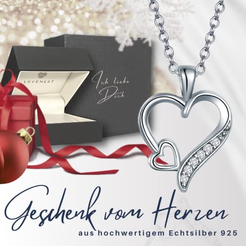 Herzkette Silber 925 Halskette Damen *Ich Liebe Dich* Kette Silberkette Herzanhänger Herz Schmuck Geschenke für Frauen Freundin Sie zum Geburtstag Hochzeitstag Jahrestag Liebesbeweis Liebesgeschenk