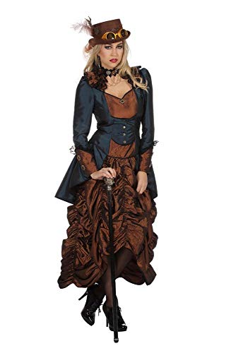 shoperama Steampunk Kleid Braun/Blau Damen-Kostüm Burning Man viktorianisch Industrial Retro-Futurismus hochwertig, Größe:40