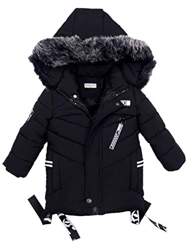 Odziezet Baby Steppjacke Jungen mit Kunstfell Dicke Kinderjacke Winterjacke Warme Gegütterte Kapuzenjacke 2-7 Jahre alt