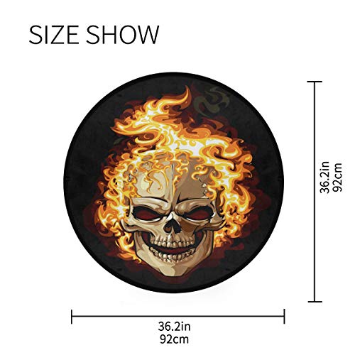 Mnsruu Burning Sugar Skull Halloween-Teppich, rund, für Wohnzimmer, Schlafzimmer, 92 cm Durchmesser