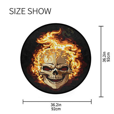 Mnsruu Burning Sugar Skull Halloween-Teppich, rund, für Wohnzimmer, Schlafzimmer, 92 cm Durchmesser