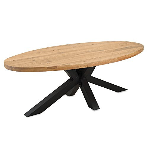 MÖBEL IDEAL Esstisch Eiche Massivholz Natur geölt Tisch Oval 220 x 110 x 76 cm Esszimmertisch Massiv Wildeiche