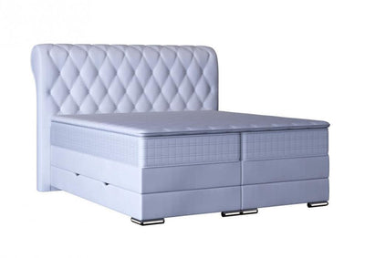 Baron Chesterfield Boxspringbett mit Bettkasten Weiß Kunstleder 200 x 200 cm/LED-Fuß