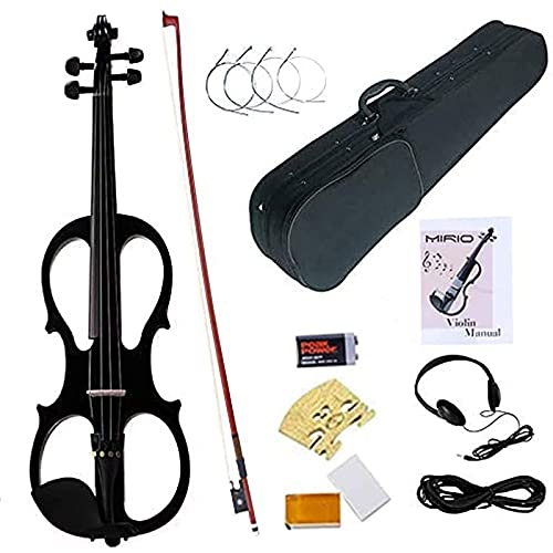 Mirio Elektrische Violine, volle Größe 4/4, schwarze elektrische Violine, Massivholz, metallisch, elektrische Geige mit Ebenholzbeschlägen für Weihnachtsgeschenk