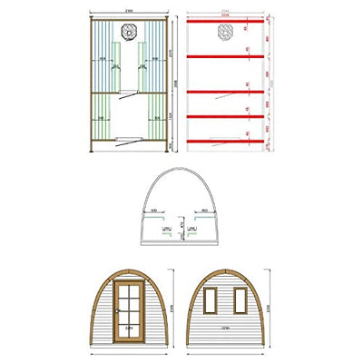 SaunaPod Fritz 4.0m mit Vordach 2-Raum Design Sauna aus Fichtenholz inkl Montagematerial Via Nordica