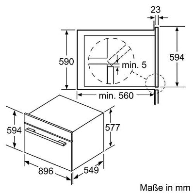 Bosch VBD5780S0 Serie 6 Einbau-Backofen, 60 x 90 cm extra breit, Pyrolyse Selbstreinigung, LCD-Touchdisplay, Versenkknebel, 1-fach ebenunabhängiger Teleskop-Auszug