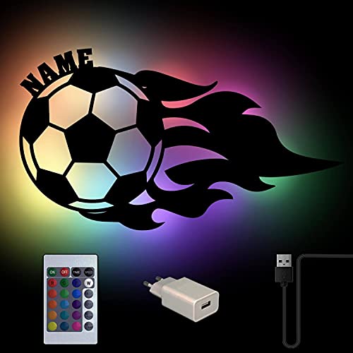 RGB Farbwechsel Fußball mit Namen personalisiert, Geschenke für Bundesliga EM Fanartikel Jungen Jungs Vereine Trainer Spieler zum Geburtstag