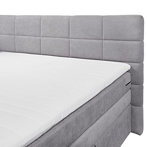 TACOMA 2 Boxspringbett 180 x 200 cm mit Bettkasten, hellgrau - Bequemes Doppelbett mit 7-Zonen-Federkern Matratze & Komfortschaum Topper - 204 x 124 x 212 cm (B/H/T)