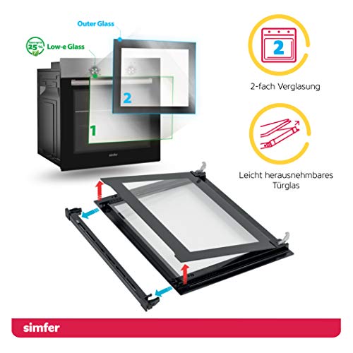 Simfer Einbau-Backofen 60 cm BO 6019, 62 L, 3 Funktionen, Backraumbeleuchtung, 2-fach Verglasung, Emaillierter Garraum, Kühlgebläse, 2 Jahre Garantie