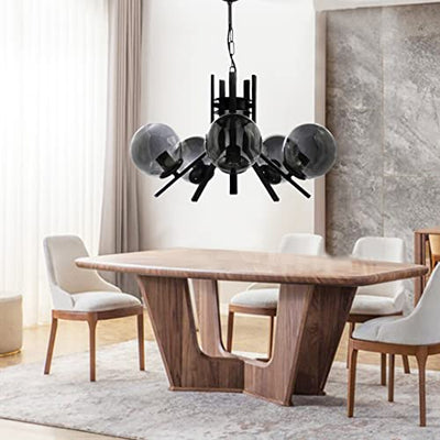 moebel17 8003 Kronleuchte Wohnzimmerleuchte Deckenleuchte Lampe fürs Wohnzimmer, Schirm aus Glas Grau Metall Schwarz Designerleuchte,Maße Breite: 55 cm, Höhe 60 cm und Tiefe 55 cm