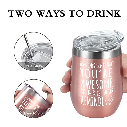 Livole Dankeschön Geschenke für Frauen, Weihnachtsgeschenke für Frauen, Freund, Kollegen -You Are Awesome So This Is Your Reminder- 350ml Kaffeebecher to Go, 12oz Doppelwandig Thermobecher, Roségold