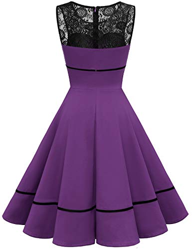 Bbonlinedress Kleider Damen festliches Winterkleid Abendkleider elegant für Hochzeit Rockabilly Kleider cocktailkleid Jugendweihe Kleider Konfirmationskleider Purple M