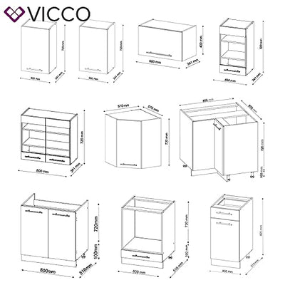 Vicco Eckküche Küchenzeile Einbauküche Fame-Line Landhaus 190 cm Schubunterschrank Spülenunterschrank Eckunterschrank Herdumbauschrank Hängeglasschrank Hängeschrank (Eiche-Grün-Gold)