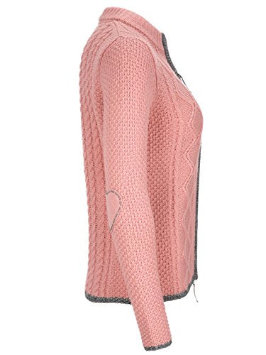 Almbock Trachten Janker Damen - Hochwertige Strickjacke Damen - Strickjacke Damen Rosa aus feiner Wolle in Altrosa Gr. M